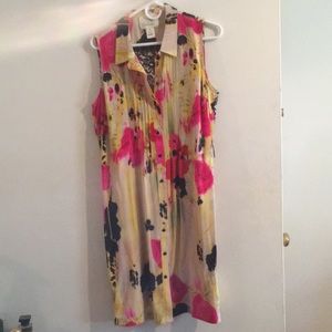 Tabitha Anthropologie 100% Silk Floral Shirt Dress